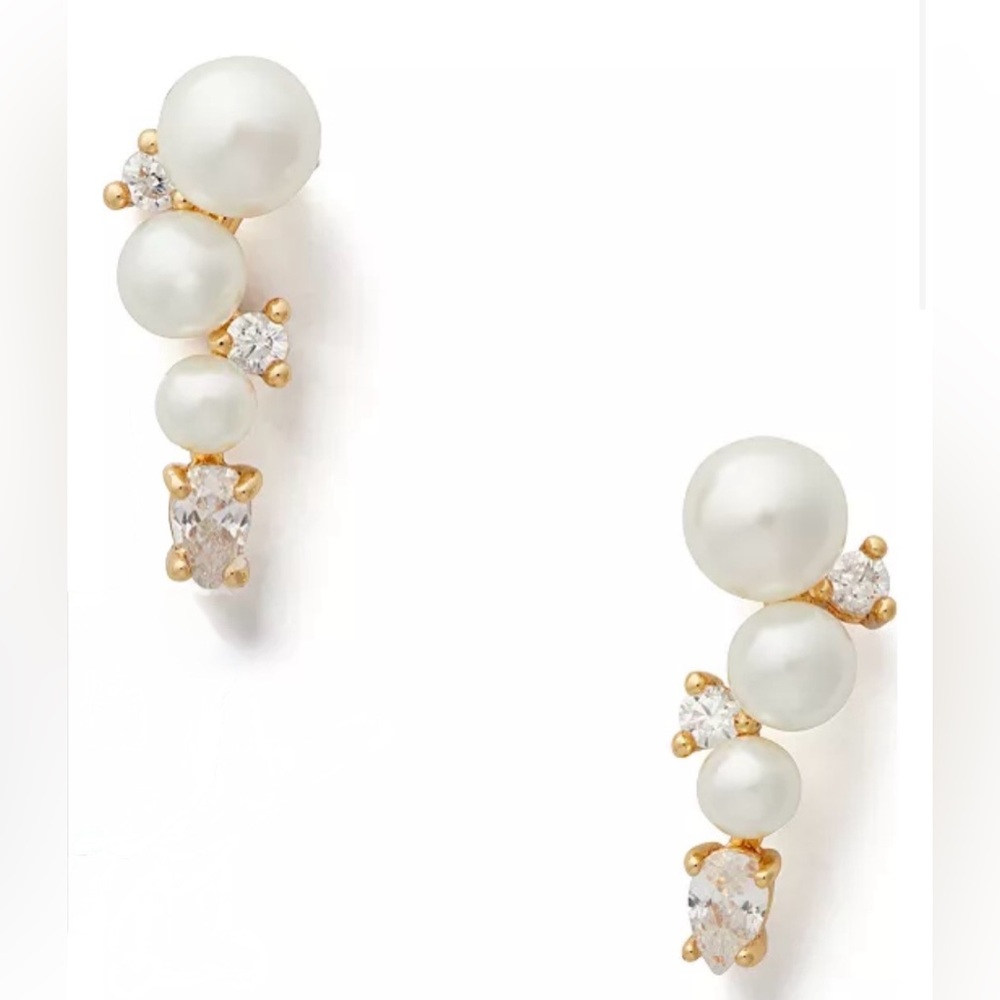 Kate Spade Pearl and Crystal Gold Tone Climber Earrings